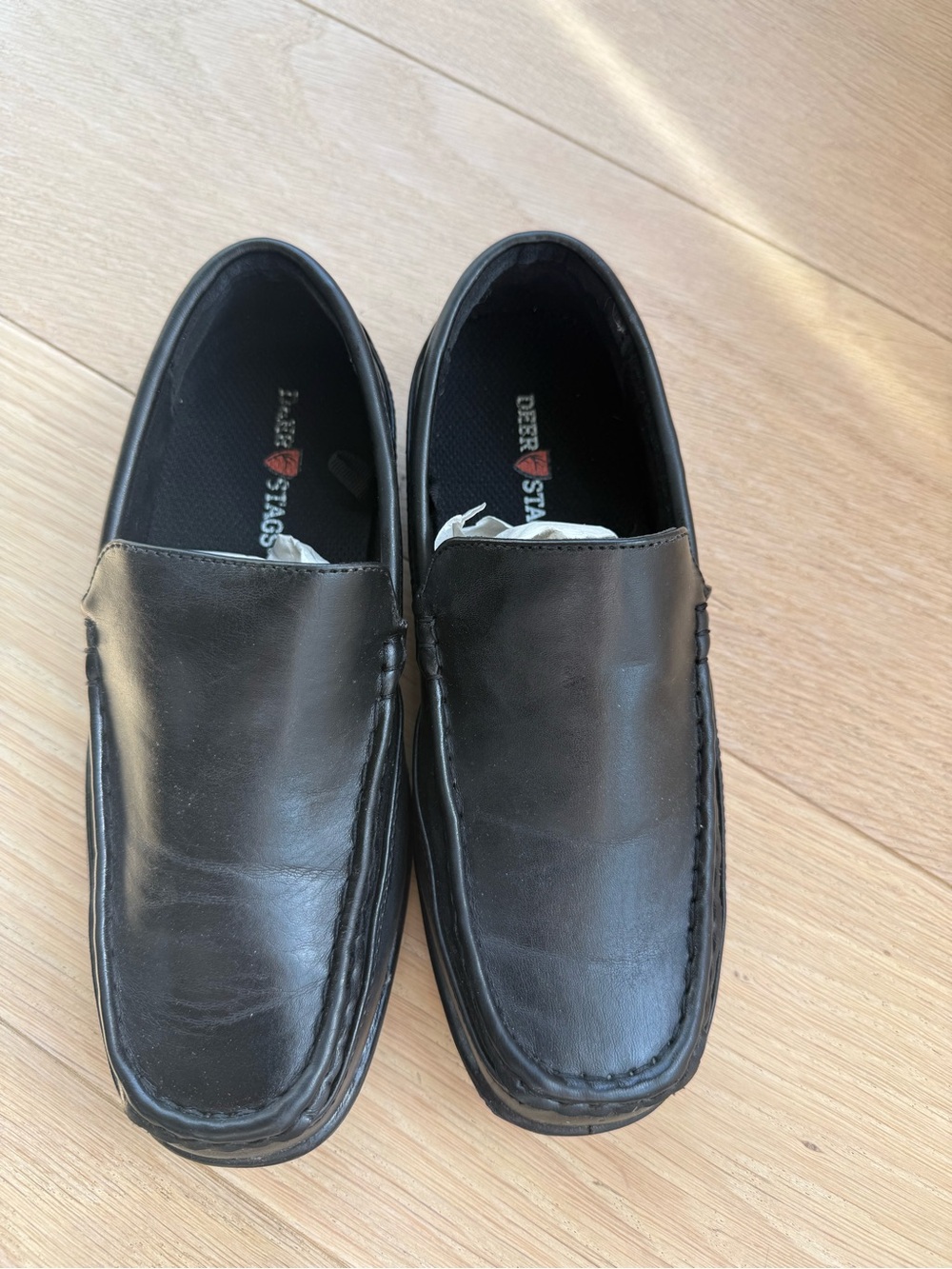 Kids Black Leather Slip-On Loafers